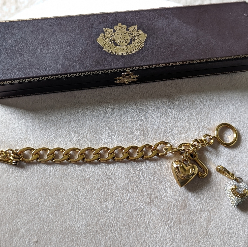 Juice Couture gold chain bracelet with diamond detachable heart charm